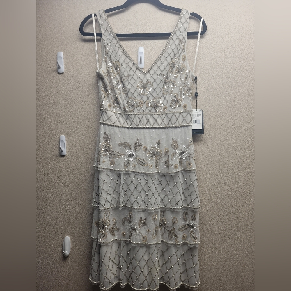 NWT - Adrianna Papell Ivory Tier Beaded Dress - Picture 3 of 7
